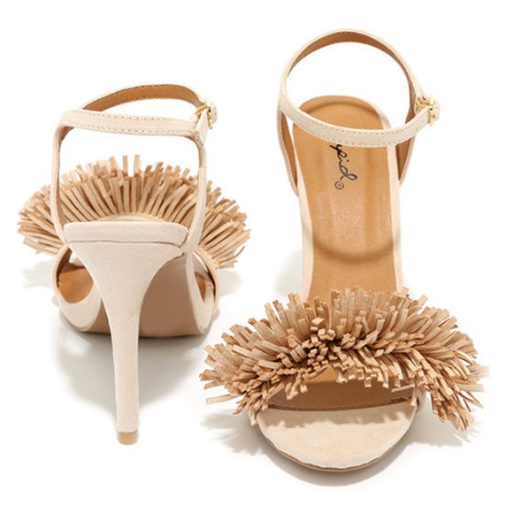 Nude Faux Suede Fringe Heel Sandals - Picture 3 of 10